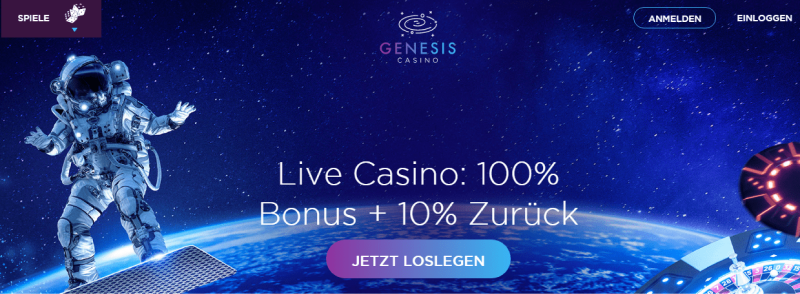 бездепозитный бонус GENESIS Casino 100 руб